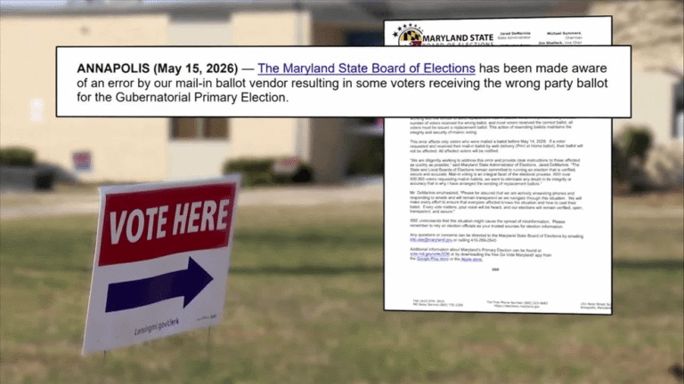 Maryland mail-in ballot for the June 23 2026 gubernatorial primary — 400000 ballots reissued after wrong party error