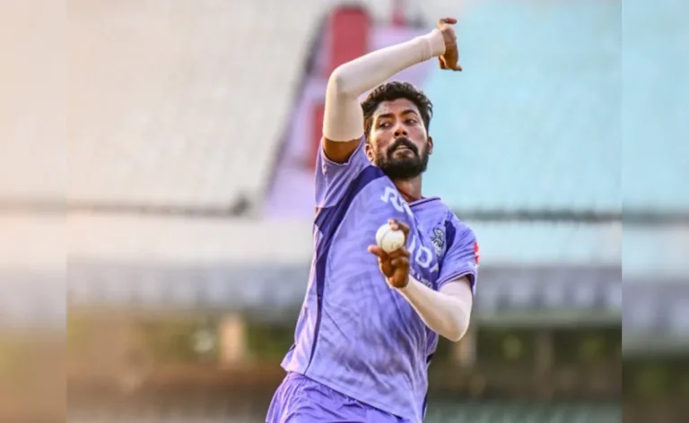 Saurabh Dubey bowling in KKR jersey — IPL debut 2026